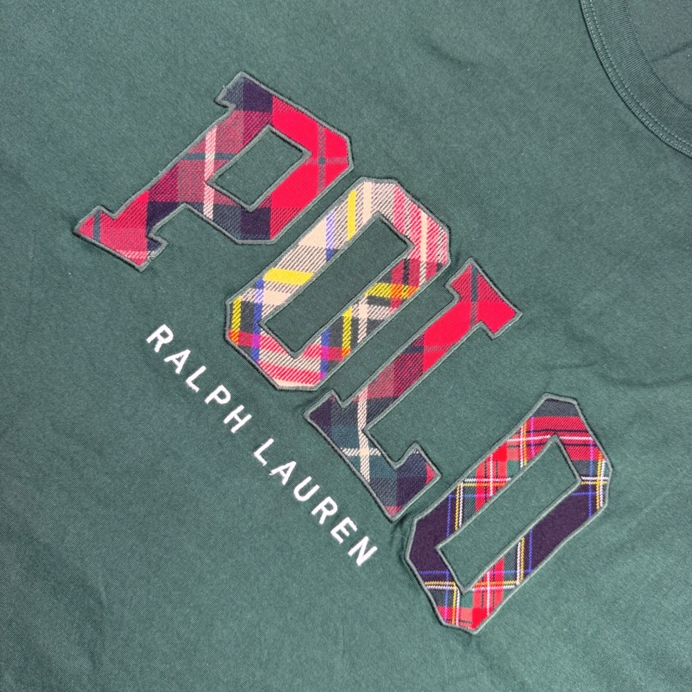 Polo Ralph Lauren T-Shirt Mens 3XLT Green Plaid Logo Long Sleeve Big & Tall EUC